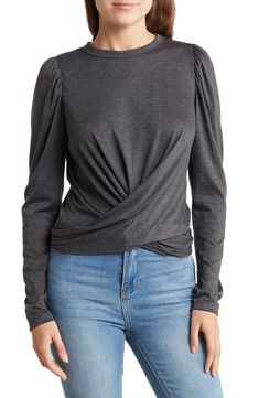 Renee C Front Twist Sweater | Nordstromrack Gray Long Sleeve Winter Top, Gray Long Sleeve Top For Winter, Gray Long Sleeve Top For Fall, Gray Fall Long Sleeve Top, Fitted Soft Knit Long Sleeve Top, Chic Stretch Long Sleeve Top For Winter, Trendy Stretch Tops With Twist Front, Trendy Stretch Top With Twist Front, Chic Relaxed Fit Tops For Fall