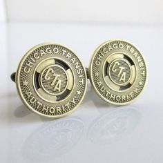 CHICAGO CTA Token Cuff Links - Repurposed Vintage Gold / Brass Coins Repurposed Vintage, Matching Jewelry, Gold Brass, Cuff Links, Vintage 1950s, Antique Gold, Vintage Gold, Class Ring, Solid Brass