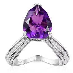 6.10 Total Carat Weight. Stamped 925. Comes With Gift Box. 7 Rings, Moissanite Rings, Moissanite Ring, Womens Jewelry Rings, Color Purple, Silver Color, Amethyst, Gift Box, Size 7