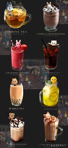 the different types of drinks are shown in this poster