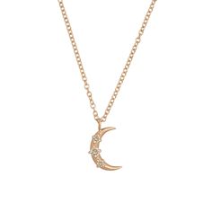 Illuminate your inner goddess with the Hecate Necklace. This dainty modern crescent moon necklace is adorned with three stunning diamonds, creating a celestial sparkle. Symbolizing femininity and the cycles of life, this necklace pays homage to the powerful goddess of night, light, magic, and protection from witchcraft - the Moon itself. With its delicate design and timeless charm, the Hecate Necklace is a perfect accessory for any occasion, adding a touch of enchantment to your look. Charm is 9 Crescent Necklace With Diamond Accents As A Gift, Delicate Half Moon Necklace With Moon Phase, Crescent Necklace With Diamond Accents For Gift, Delicate Half Moon Phase Necklace, Protection From Witchcraft, Delicate Half Moon Necklace With Moon Phase Detail, Moon Shaped Diamond Accent Necklace For Gift, Celestial Crescent Necklace With Delicate Chain, Moon Shaped Necklace With Diamond Accents For Gifts