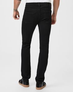 The perfect black jean, with an extra long 37" inseam. Lennox is our signature slim fit, fitted through the thigh and tapers from the knee to the leg opening. This clean black wash is extremely versatile and can easily be dressed up or down. The bestselling Lennox Extra Long in Black Shadow is cut from TRANSCEND denim which guarantees the most comfortable fit with premium stretch and recovery for everyday wear. | Transcend Lennox Extra Long Slim Jean - Black Shadow | Size 33 Black Jeans With Five Pockets For Business Casual, Black Mid-rise Jeans For Business Casual, Classic Black Straight Jeans, Black Tapered Leg Jeans For Business Casual, Business Casual Black Tapered Leg Jeans, Casual Black Straight Silhouette Bottoms, Casual Black Bottoms With Straight Silhouette, Black Slim Fit Jeans With Standard Cut Leg, Black Slim Fit Jeans For Business Casual