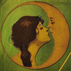 a drawing of a woman's face next to a man's head on a green background