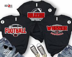 Warrior Football T-shirt Personalized Football Shirt - Etsy Warriors Football, Softball Sweatshirt, Represent Shirt, Football Spirit, Football Shirt Designs, Football Team Shirts, Volleyball Tshirts, Softball Shirt, Volleyball Shirt