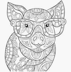 a pig with glasses on it's face is shown in this coloring book page