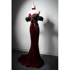 Step into a world of luxury with our Burgundy Velvet Evening Dress. This exquisite gown features a deep burgundy velvet fabric that exudes elegance and sophistication. The bodice is beautifully adorned with delicate pearl chains, adding a touch of glamour and refinement. Designed with off-the-shoulder sleeves, this dress offers a romantic and timeless look. The fitted silhouette flatters your figure, while the flowing floor-length skirt adds a dramatic touch. Perfect for weddings, evening events Evening Gown Plus Size, Velvet Wedding Dress, Simple Satin Wedding Dress, Red Evening Gown, Nontraditional Wedding Dress, Pearl Chains, Pearl Wedding Dress, Velvet Evening Dress, Red Wedding Dress