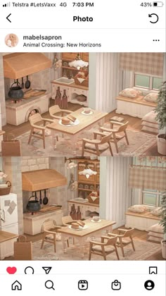 three different views of a kitchen and dining room