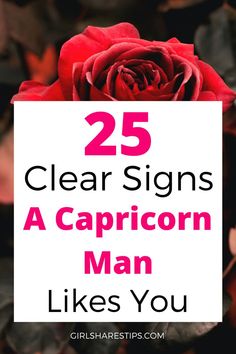 a red rose with the words 25 clear signs a capricorn man likes you