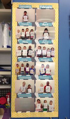 a poster with pictures of children holding up their names and numbers on the front of it