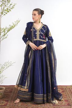 A royal blue frock in raw silk with embroidery on the bodice and a matching net dupatta with kiran along its width. Finished with a jamawar trouser for a regal touch.3-piece suitReady to wear Blue Frock, Net Dupatta, Raw Silk, Wedding Men, Winter Women, 3 Piece, Royal Blue, Bodice, Trousers