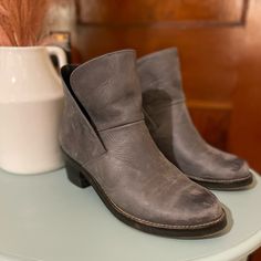 Like New Condition, Worn Twice. Smoke Free Home. Stored In Box And Weather Treated. Free People Shoes, Grey Color, Leather Ankle Boots, Bootie Boots, Gray Color, Ankle Boots, Free People, Like New, Size 7