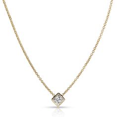 Gia Certified Princess Cut Diamond Handmade Bezel Necklace L Si1 0.71 Ct Yellow Gold / Necklace Wp Gold Rolex, Bezel Necklace, Yellow Gold Necklace, Princess Cut Diamond, Princess Cut Diamonds, Princess Cut, Tiffany & Co., Diamond Necklace, Gold Necklace