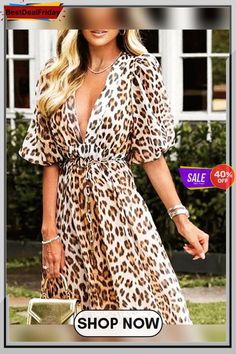 Leopard Print Short Sleeve Plunge Maxi Dress P9526066364 Summer V-neck Dress For Party, Maxi Dress With Surplice Neckline For Day Out, Elegant Knee-length V-neck Dress For Vacation, Chic Vacation Dress With Surplice Neckline, V-neck Mini Dress For Date, Fitted Open Front Mini Dress For Summer, Chic V-neck Midi Dress For The Beach, Chic Dresses With Surplice Neckline For Vacation, Chic Knee-length V-neck Beach Dress