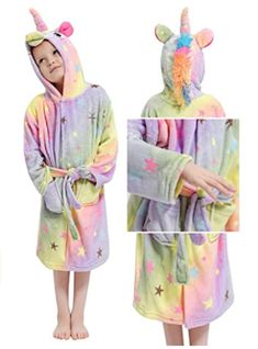 NEW YUAN Kids Soft Unicorn Bathrobe Fleece Hoodie Robe  Size 43" - 47" NEW IN BAG Material:100% Polyester,superior soft flannel, eco-friendly and skin-friendly,without itch or scratch Unique Design:Long Sleeve flannel bathrobe with two front pockets and self-tie belt,3D unicorn animal hooded kimono robe design great for your boys and girls Size Choice and Suggested Height:100#(35.4"-39.4"),110#(39.4"- 43.3"),120#(43.3"-47.2"),130#(47.2"-51.2"),140#(51.2"-55.1"),please check the size careful befo Toddler Bathrobe, Night Lounge, Flannel Robe, Boy Bath, Kids Flannel, Girls Nightgown, Kids Robes, Girls Robes, Kimono Design