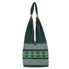 Green Embroidered Shoulder Bag from Thailand - Lanna Forest | NOVICA Cheap Green Handmade Bags, Cheap Handmade Green Shoulder Bag, Cheap Handmade Green Bags, Coconut Flower, Embroidered Shoulder Bag, Dark Red Color, Desert Sage, Coconut Wood, Fair Trade Clothing