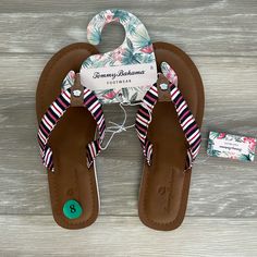 New Tommy Bahama Thong Sandals -Comfortable Fabric Straps -Preppy Style Summer T-strap Flip Flops For Vacation, Cushioned T-strap Flip Flops For Vacation, Beach T-strap Flip Flops With Cushioned Footbed, Beach Flip Flops With Cushioned Footbed And T-strap, Cushioned T-strap Flip Flops For Beach, T-strap Flip Flops For Beach Vacation, T-strap Flip Flops For Beach Season Vacation, Casual T-strap Flip Flops For Beach, Red T-strap Sandals For The Beach