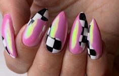 Edc Nails Designs, Abstract Gel Nails, Checkered Nail Designs, Fancy Nail Art Designs, Edc Nails, Zombie Nails, Nightmare Before Christmas Nails, Checkered Nails, Horror Nails