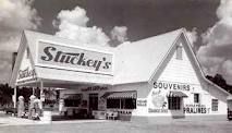 an old black and white photo of the outside of a store called stuckey's