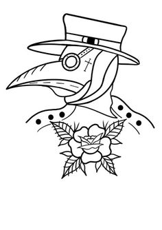 a black and white drawing of a bird wearing a top hat