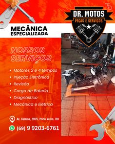 an advertisement for a motorcycle repair shop