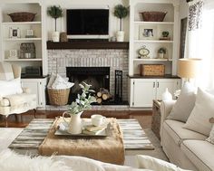 a living room filled with furniture and a fire place in front of a tv mounted on a wall