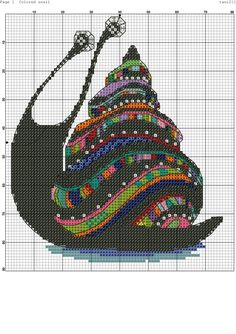 a cross stitch pattern with a snail on it's back and an arrow in the middle