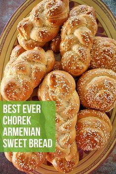 several croissants on a plate with the words best ever greek and german sweet bread