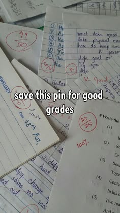 several sheets of paper with writing on them and the words save this pin for good grade