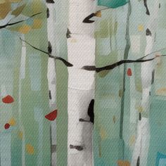 a painting of trees with leaves on them