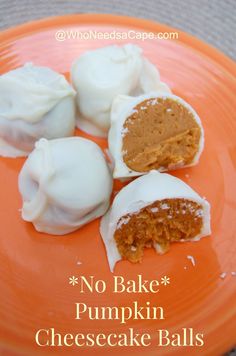 no bake pumpkin cheesecake balls on an orange plate