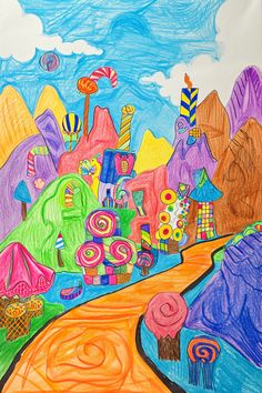 this is a drawing of a colorful landscape