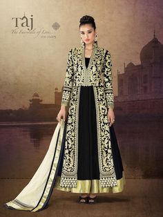 Designer Anarkali Suit Anarkali Suits Online Shopping, Black Salwar Kameez, Indian Women Fashion, Golden Border