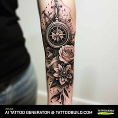 a person with a tattoo on their arm and flowers in the middle of his arm