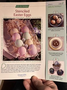 an open book showing instructions on how to decorate easter eggs