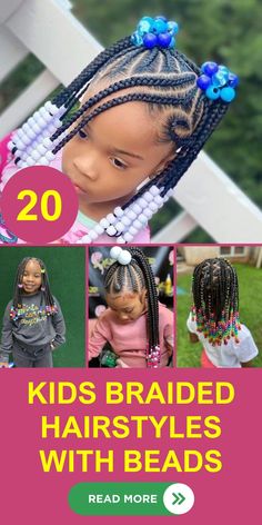 Explore the beauty of knotless kids braided hairstyles with beads, a gentle option for styling black children's hair. These styles offer a comfortable and stylish solution, perfect for those who prefer less tension on the scalp. The addition of beads elevates each hairstyle, making them ideal for showcasing the natural beauty of black hair. From simple braided patterns to elegant cornrow designs, these hairstyles are a blend of comfort and style. Hairstyles With Beads For Kids, Kids Braided Hairstyles With Beads, Kids Cornrow Hairstyles Natural Hair, Braided Hairstyles With Beads, Hairstyles With Beads, Cornrow Designs, Childrens Hairstyles, Natural Braided Hairstyles