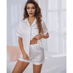 SPECIFICATIONS Estimated Shipping is 7-16 days Women Silk Satin Pajamas Set Short Sleeve Two-piece PJ Sets Sleepwear Loungewear Button-Down Material: satin 6 different colors to choose without pocket Package: 1pcs pajamas set in opp bag Size: S M L XL 2XL Season: Summer Spring Autumn Style: women's sleepwear Fit: Fits true to size How to wash: Hand wash Cold, Hang, or Line Dry What you get:1* Parcel Brand Name: sweefeday Warm Reminder 1. Please measure the body data and choose the most suitable. White Silk Pajamas, Satin Pajamas Set, Pyjama Satin, Silk Satin Fabric, Comfortable Pajamas, Satin Short, Satin Pyjama Set, Satin Pajamas, Collars For Women