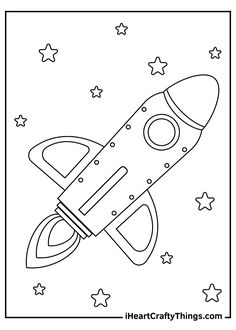 a rocket ship flying through the sky with stars on it coloring pages for kids and adults