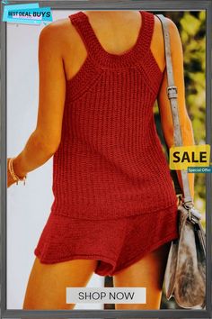 Round Neck Knit Sleeveless Two Pieces Sets Knit Sweater Vest For Vacation, Sleeveless Knit Top For Vacation, Casual Sleeveless Sweater Vest For Vacation, Sleeveless Crochet Knit Top For Beach, Summer Sleeveless Knit Vest, Casual Tank Sweater Vest For Vacation, Sleeveless Knit Sweater Vest For The Beach, Sleeveless Knit Sweater Vest For Beach, Sleeveless Knit Vest For Vacation