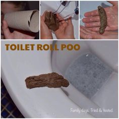 several pictures showing different stages of cleaning a toilet