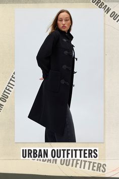 Forever cool NVLT coat in a tailored, longline silhouette. Designed in a midweight knit featuring a high stand collar, long sleeves with tab details and double patch hand pockets. Finished with single-breasted toggle closures down the front. Features NVLT longline toggle closure duffle trench coat Single breasted trench coat Midweight fabric High stand collar with long sleeves with tab cuffs Single breasted toggle closure front with large patch pockets Boxy, tailored fit Longline length Single breasted toggle closures Content + Care 100% Polyester; lining 100% polyester Dry clean Imported Size + Fit Model in Black is 5’7" and wearing size Small Measurements taken from size Small Length: 40" | NVLT Longline Toggle Closure Duffle Trench Coat Jacket in Black, Women's at Urban Outfitters Casual Winter Wool Coat With Stand Collar, Casual Wool Coat With Stand Collar For Winter, Casual Wool Coat With Stand Collar For Fall, Casual Stand Collar Wool Coat For Fall, Casual Wool Coat With Button Closure For Cold Weather, Casual Long Peacoat For Fall, Casual Hooded Wool Coat, Casual Black Long Wool Coat, Black Long Peacoat For Winter