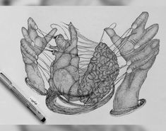 a drawing of two hands holding food