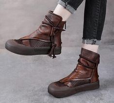 Women's Mesh Hollow Out Round Toe Retro Leather Ankle Boots Sandals Shoes | eBay Leather Flip Flops, Loafers Style, Heel Slippers, Slipper Sandals, Cordial, Sneaker Heels, Buy Shoes, Handmade Shoes, Short Boots