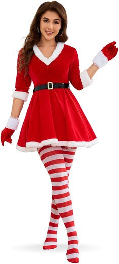 About this item
Women's Christmas Suit: Santa Costume Set A Contains 1 hooded dress, 1 belt, 1 pair of gloves, 1 pair of pantyhose, and 1 tulle petticoat. Santa Costume Set B Includes 1 dress, 1 hat, 1 pair of gloves, 1 pair of pantyhose, meeting all your Christmas dressing needs in one go
Soft & Comfortable: Mrs Claus costume for women ensemble is crafted from luxurious velvet material, offering both opulence and comfort. The neckline, cuffs, and hem are adorned with soft faux fur, adding a playful touch that enhances your comfort and mischievousness Mrs Claus Costume, Christmas Dressing, Santa Claus Outfit, Tulle Petticoat, Christmas Suit, Suit Cosplay, Santa Suit