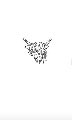 a black and white drawing of a bull's head with long horns on it