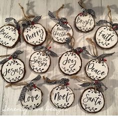 christmas ornaments are arranged in the shape of an ornament with words on them