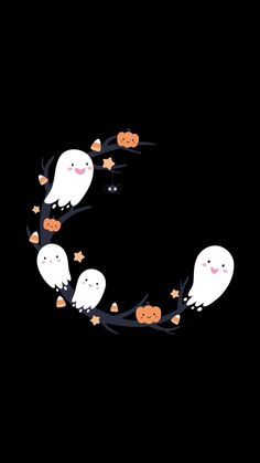 the letter c is made up of ghostes and pumpkins on a black background