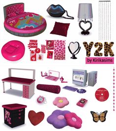 an assortment of toys and accessories are shown in this graphic style, with the words y2k by krisamis