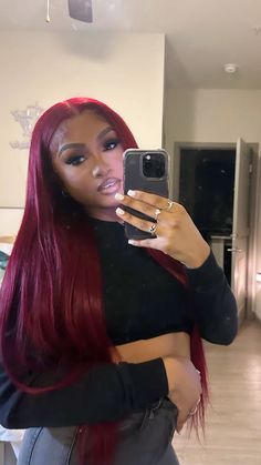 Red Quick Weave, Red Frontal Wig, Straight Weave, Braided Hairstyles For Black Women Cornrows, Frontal Wig Hairstyles, Hairstyle Inspo, Protective Hairstyles Braids, Burgundy Hair, Dope Hairstyles