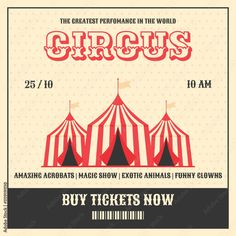 the circus poster is shown in red and white