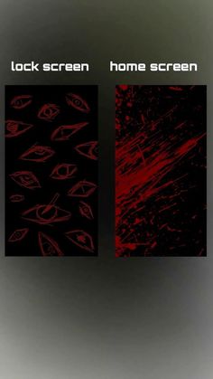 two pictures with red and black designs on them